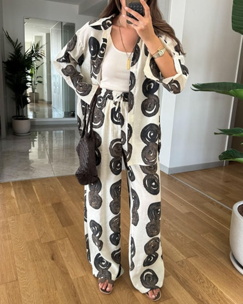 Casual Printed Shirt & Pants Two-piece Set