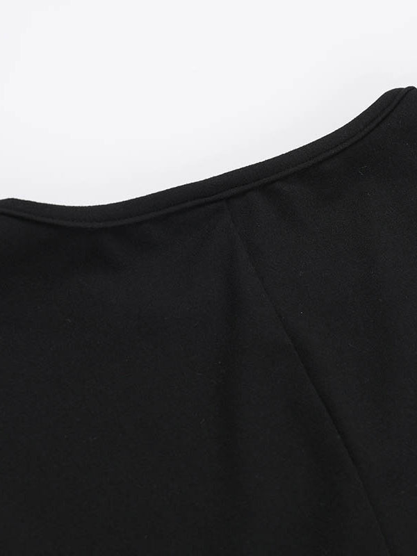 Long Sleeves Loose Asymmetric Solid Color Split-Joint Split-Side Round-Neck Maxi Dresses