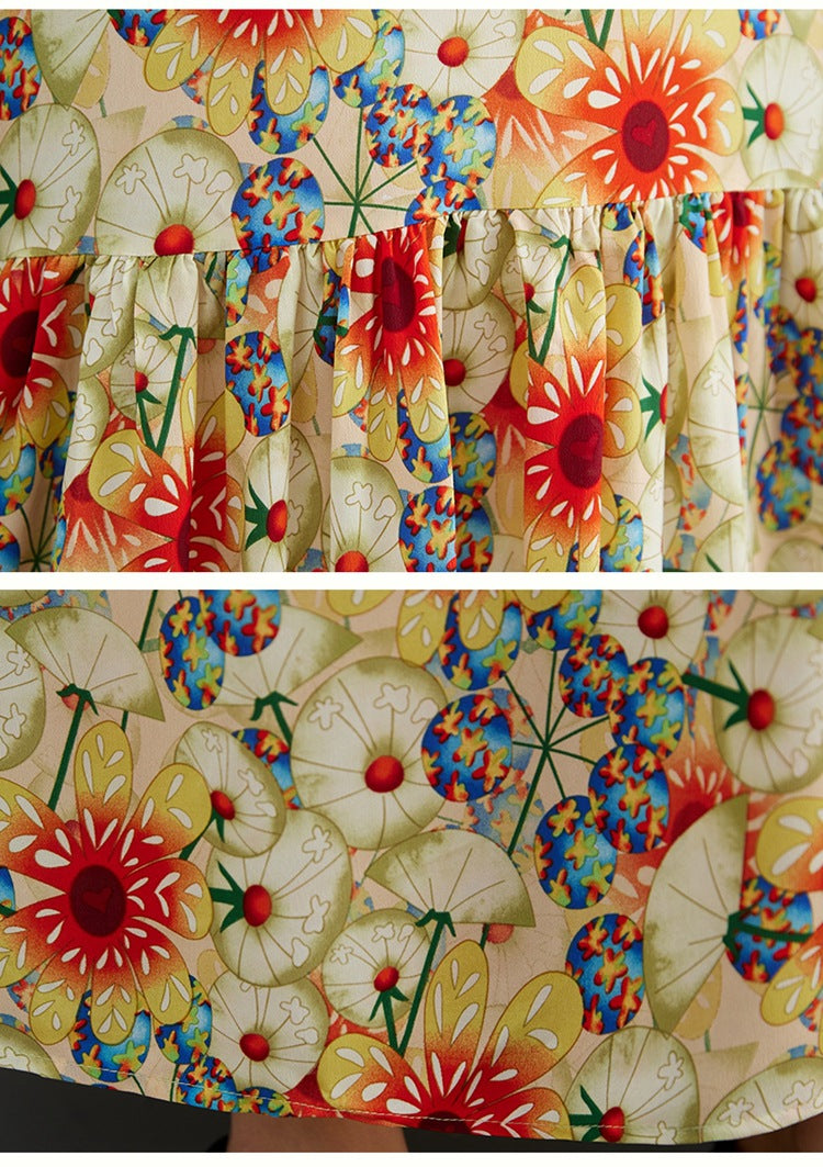 Literary Print Round Neck Short Sleeve Midi Dress