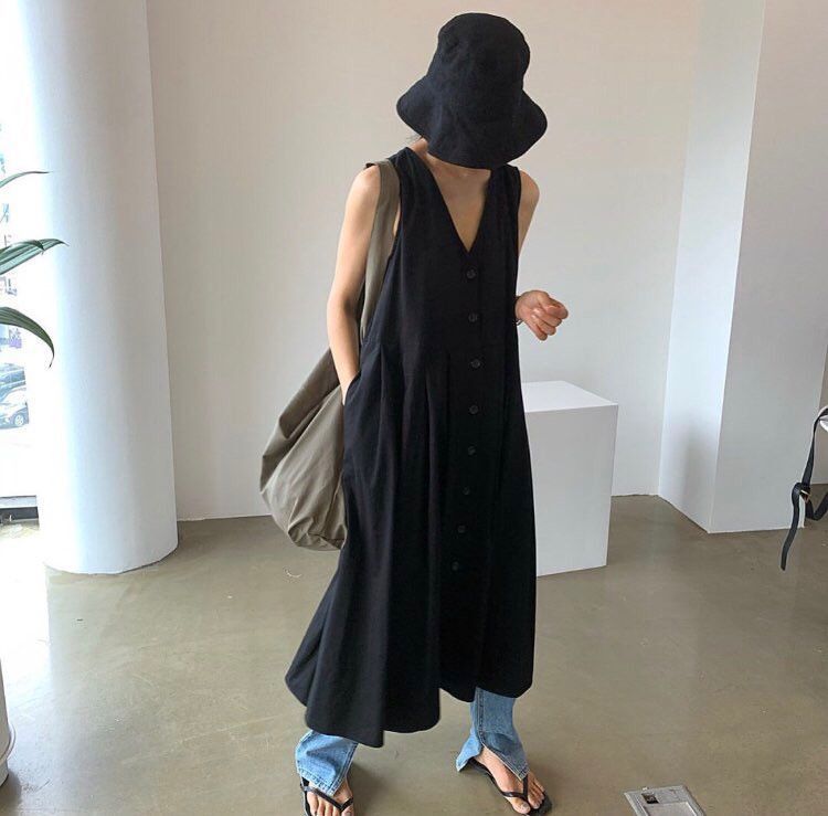 Summer Vintage V-Neck Sleeveless Midi Dress