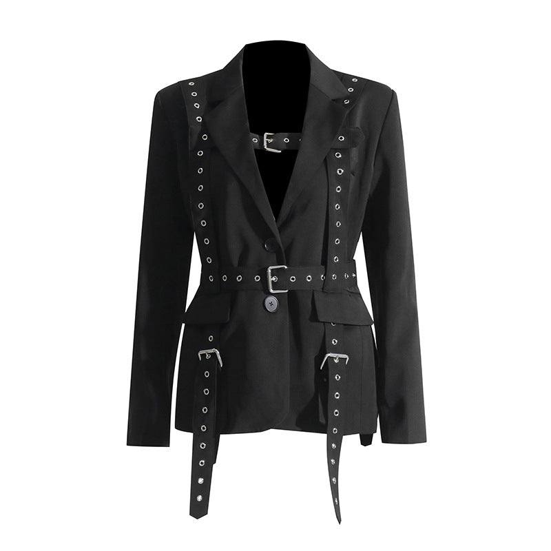 Personalized Studded Buckle Long Sleeve Blazer