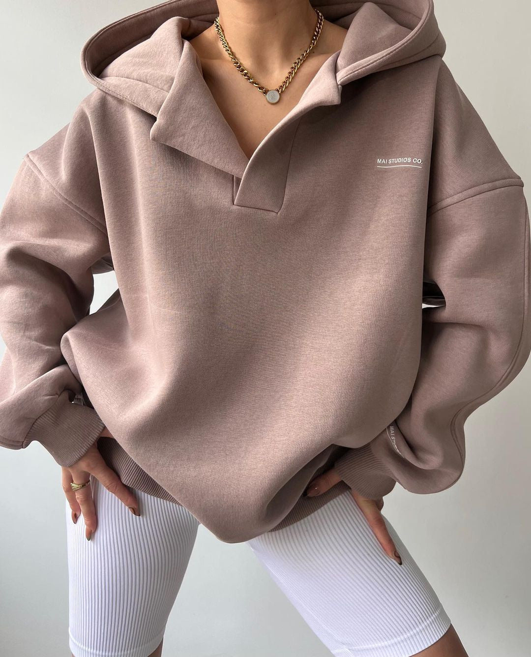 V-neck Long-sleeves Printed hoodie