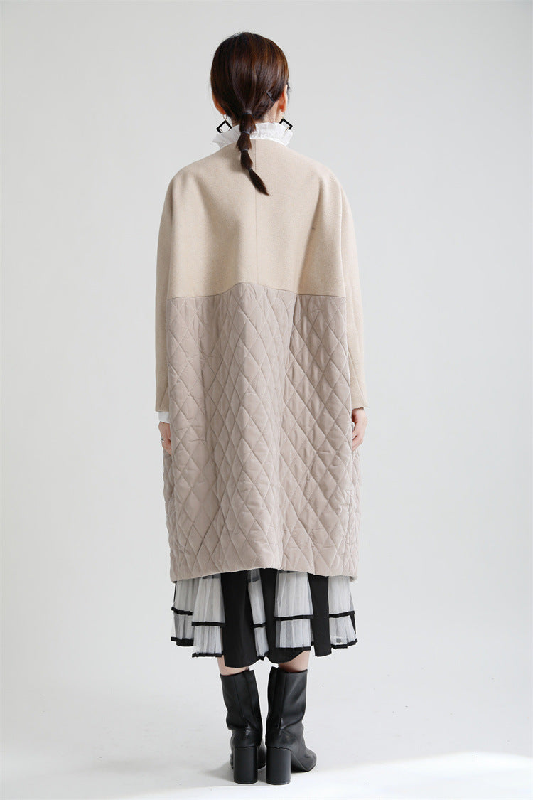 Niche Design Splicing V-Neck Cotton Coat