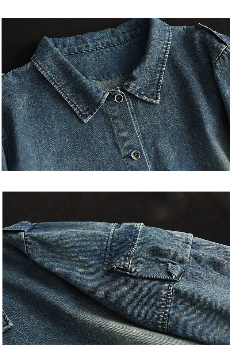 Vintage Splicing Long Sleeve Denim Jacket