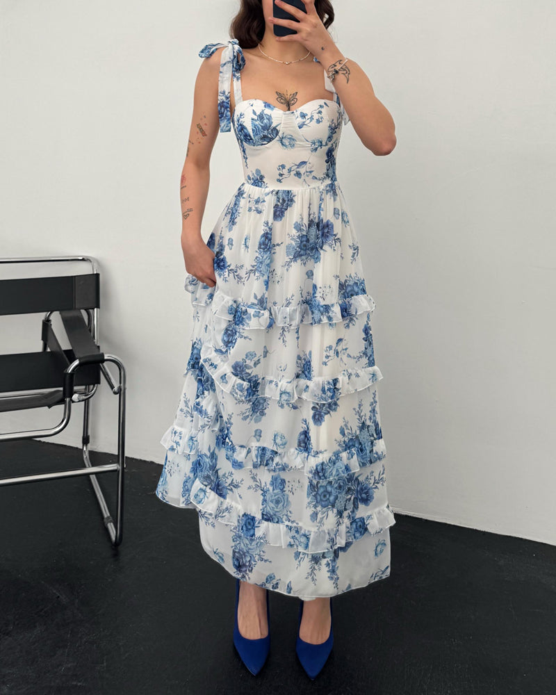 Elegant Lace-Up Flower Dress