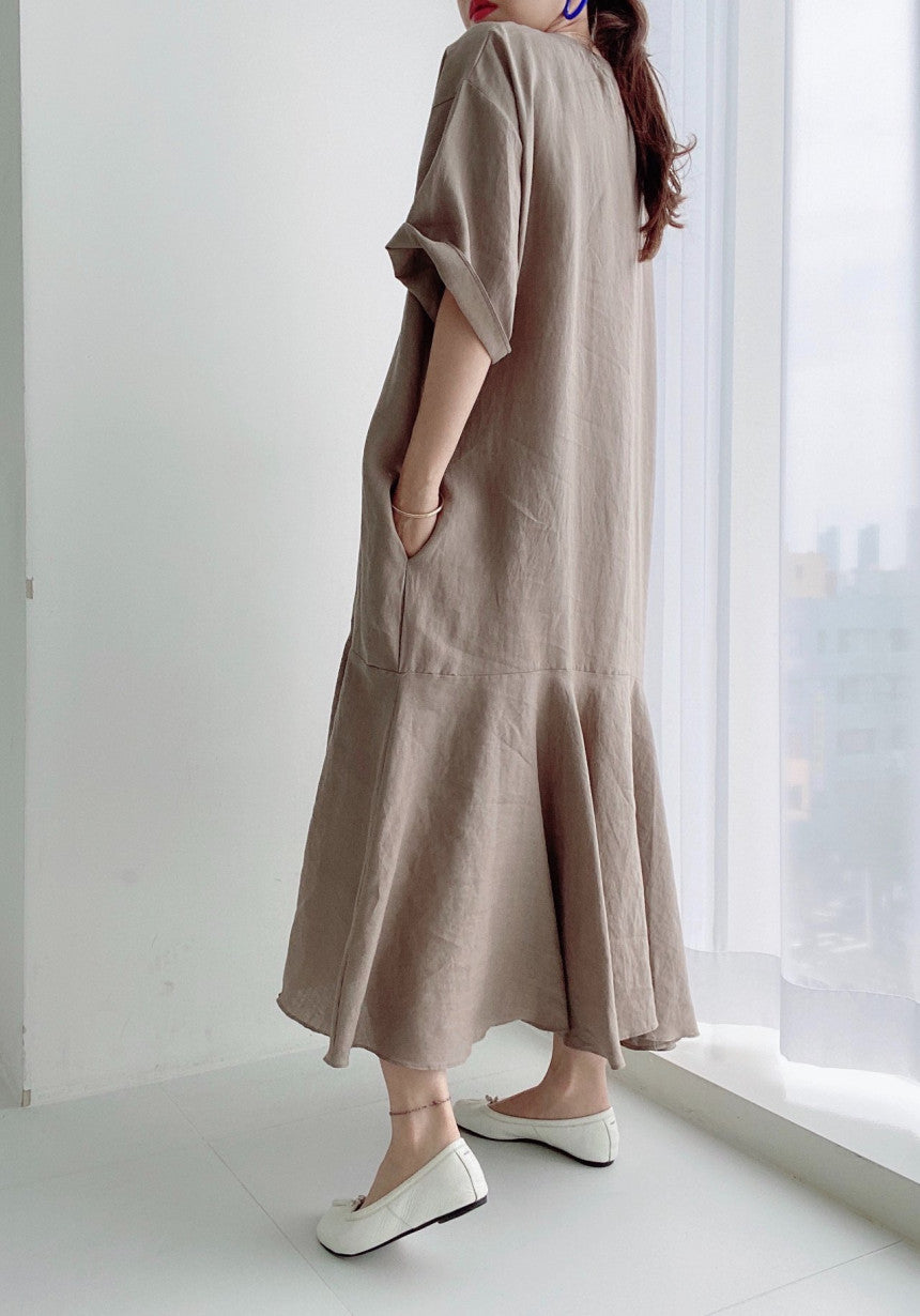 Casual Patchwork Short Sleeve Midi Dress