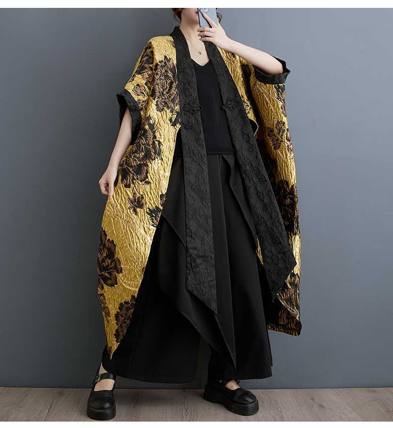 Ethnic Style Floral Jacquard Bat Sleeve Outerwear