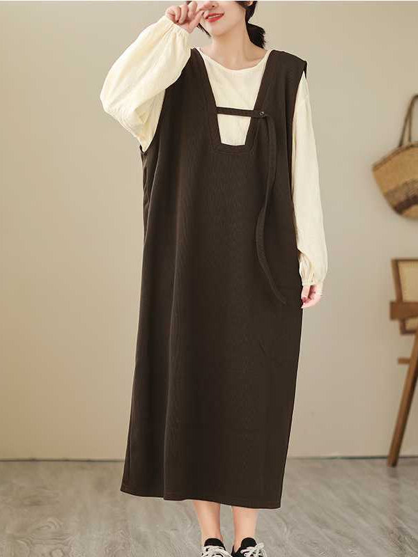 Casual Solid Color Blouse and Sleeveless Maxi Dress