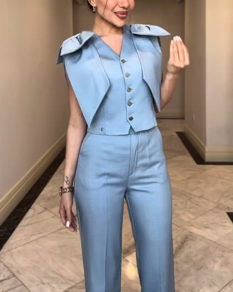 Fashion Commuter Lace-Up Top & Pants Two-Piece Set