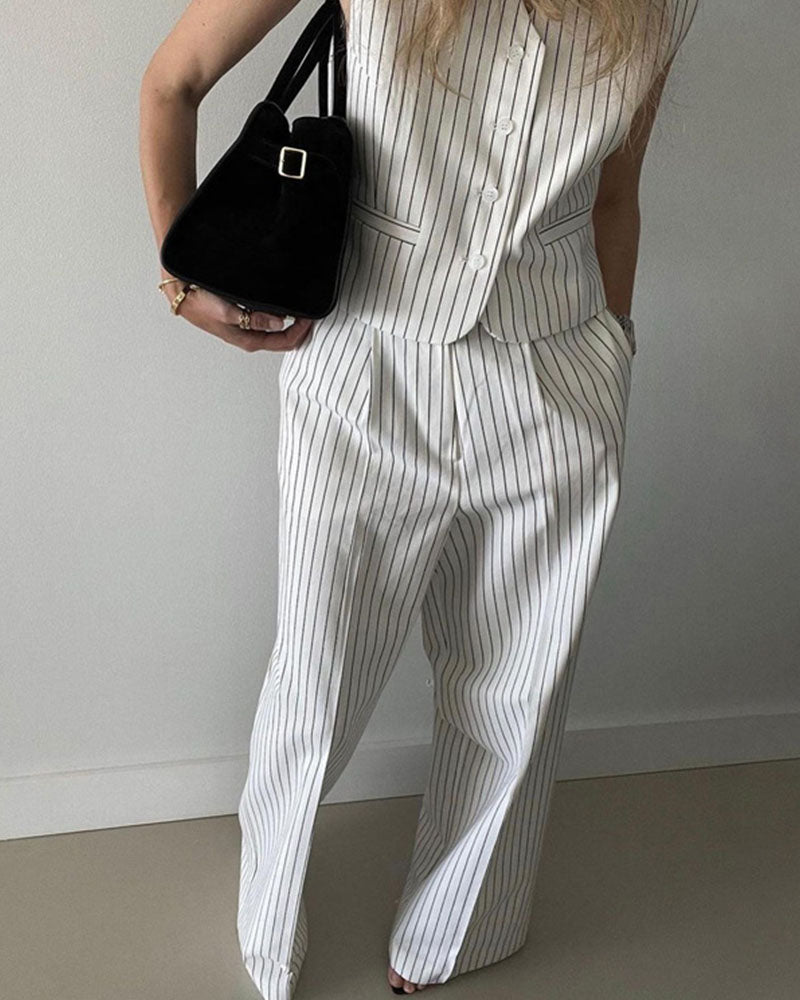 Striped temperament casual vest two-piece set