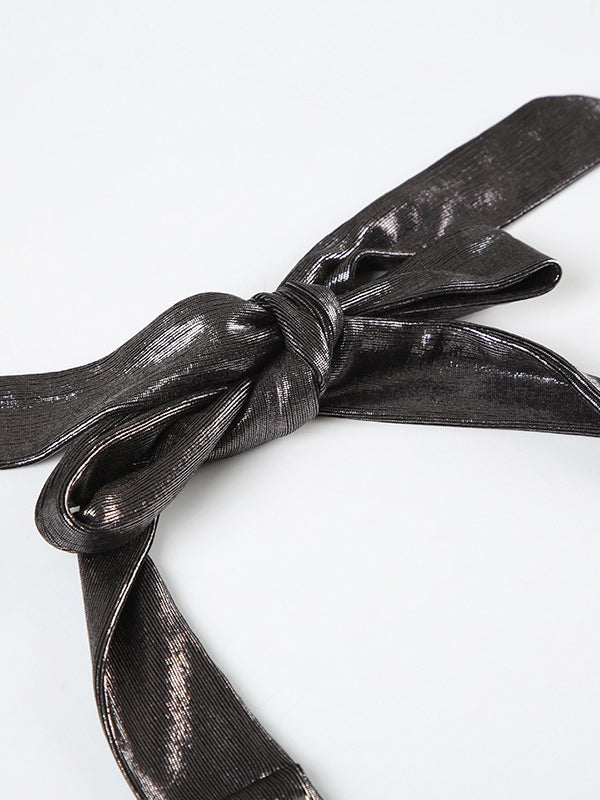 Skinny Sleeveless Backless Pleated Rhine Stones Tied Halter-Neck Vest Top