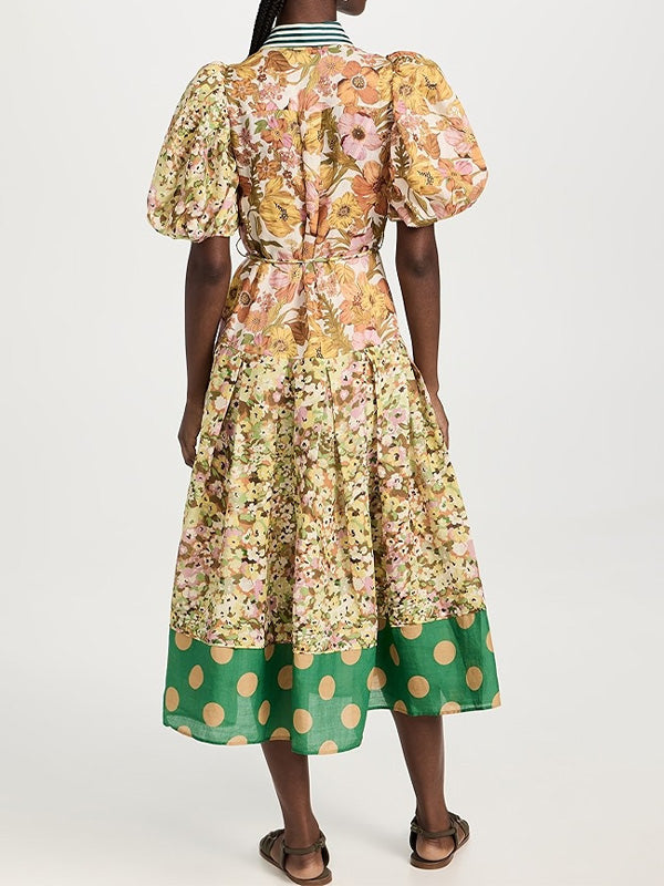 Stylish Print Puffy Sleeve Swing Dress