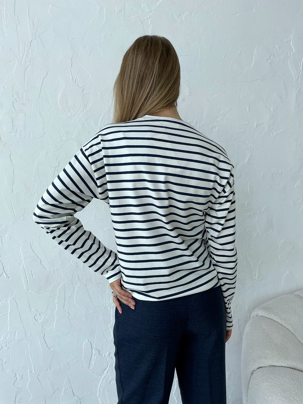 Long-sleeved striped T-shirt casual round neck cotton striped loose top