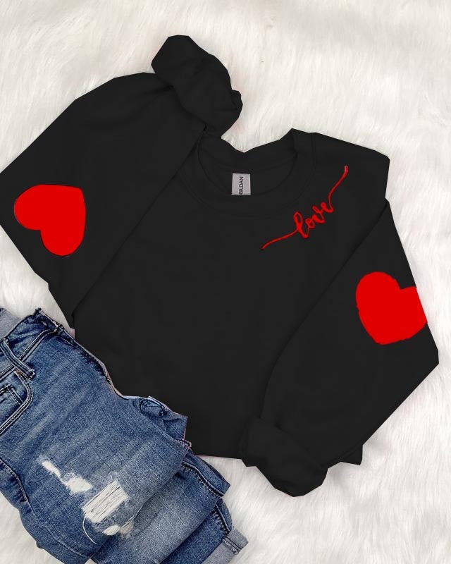 Loose Heart Pattern Crewneck Sweatshirt【Buy 3 Free Shipping】