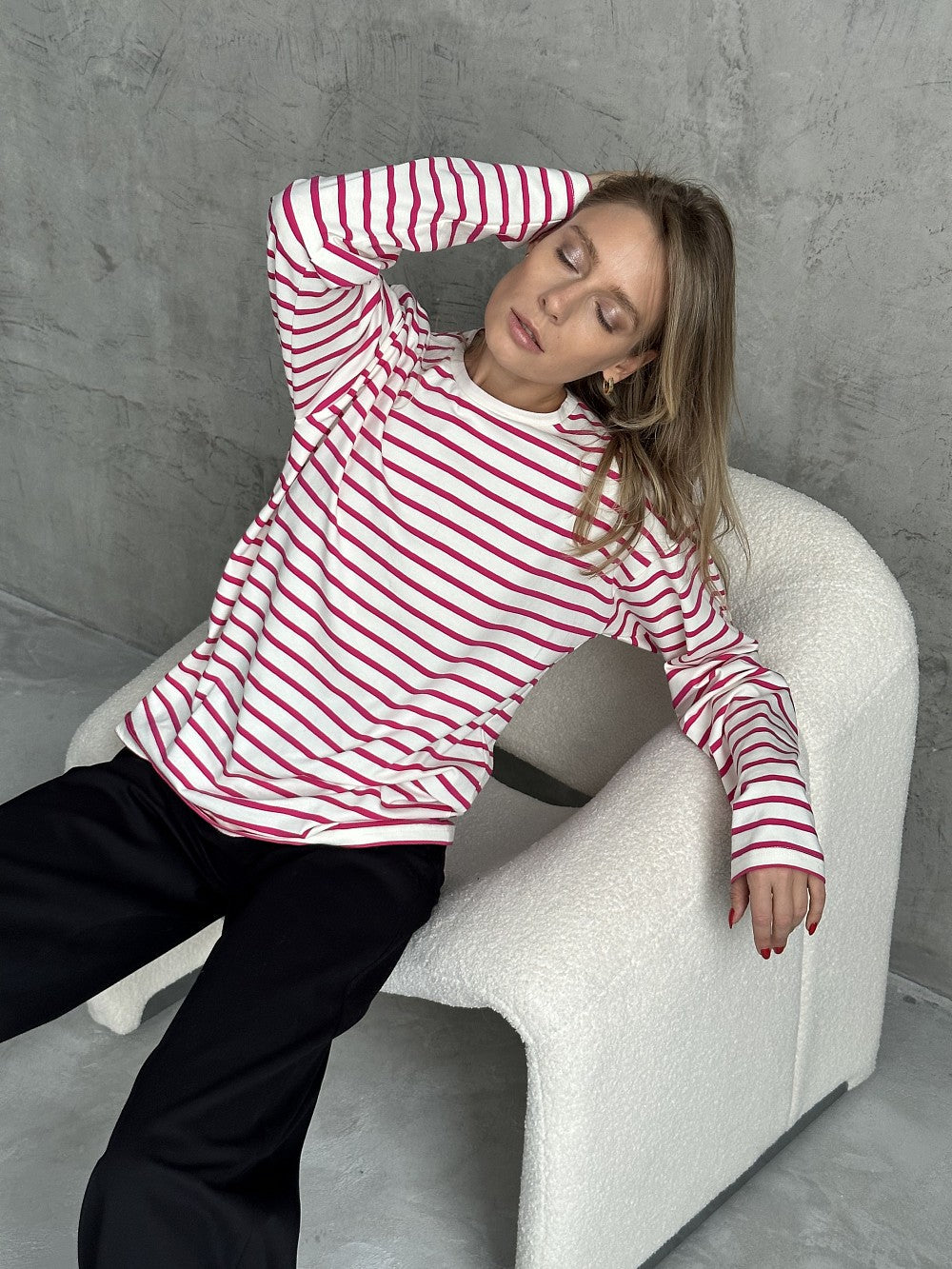 Long-sleeved striped T-shirt casual round neck cotton striped loose top