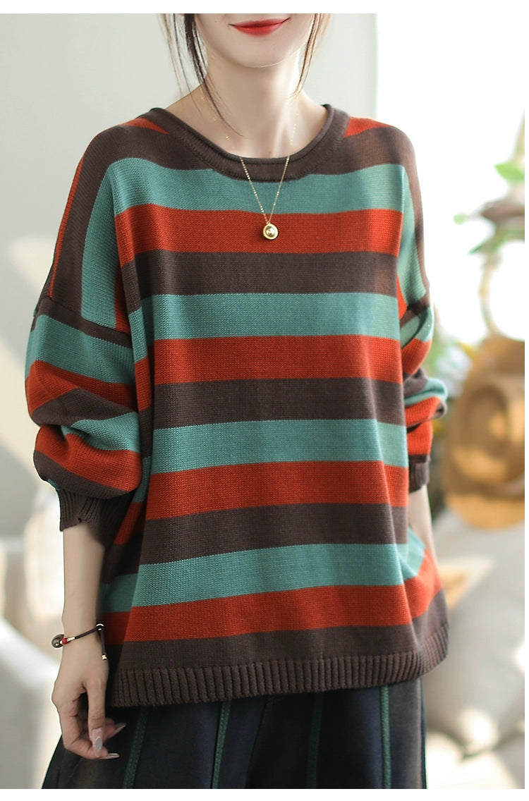 Casual Striped Round Neck Sweater