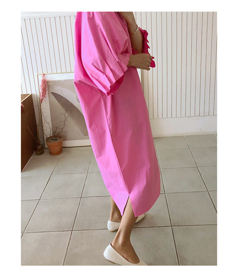 Loose Solid Color Midi Dress
