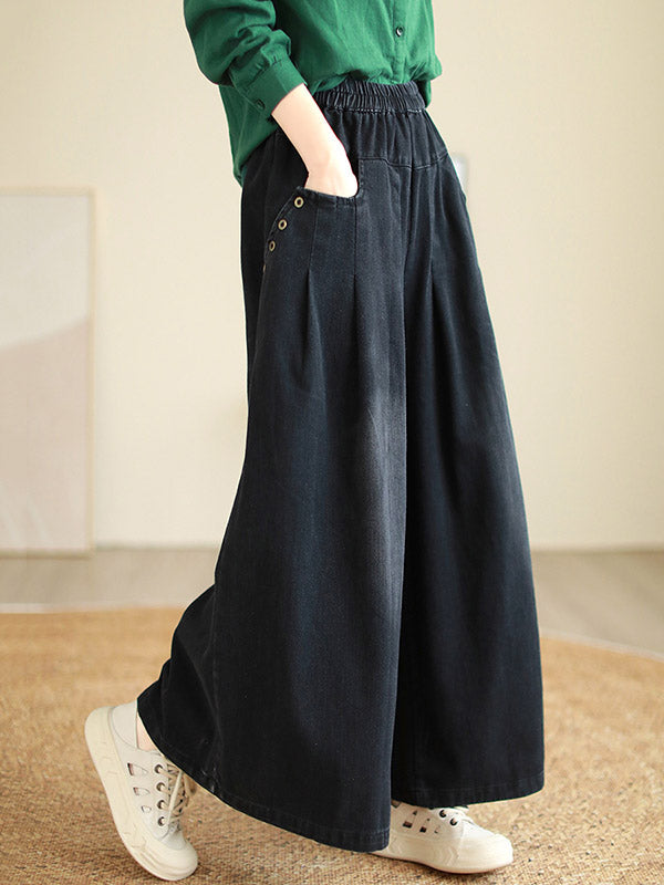 Loose Wide Pants Elasticity Pleated Flared Trousers Jean Pants Bottoms