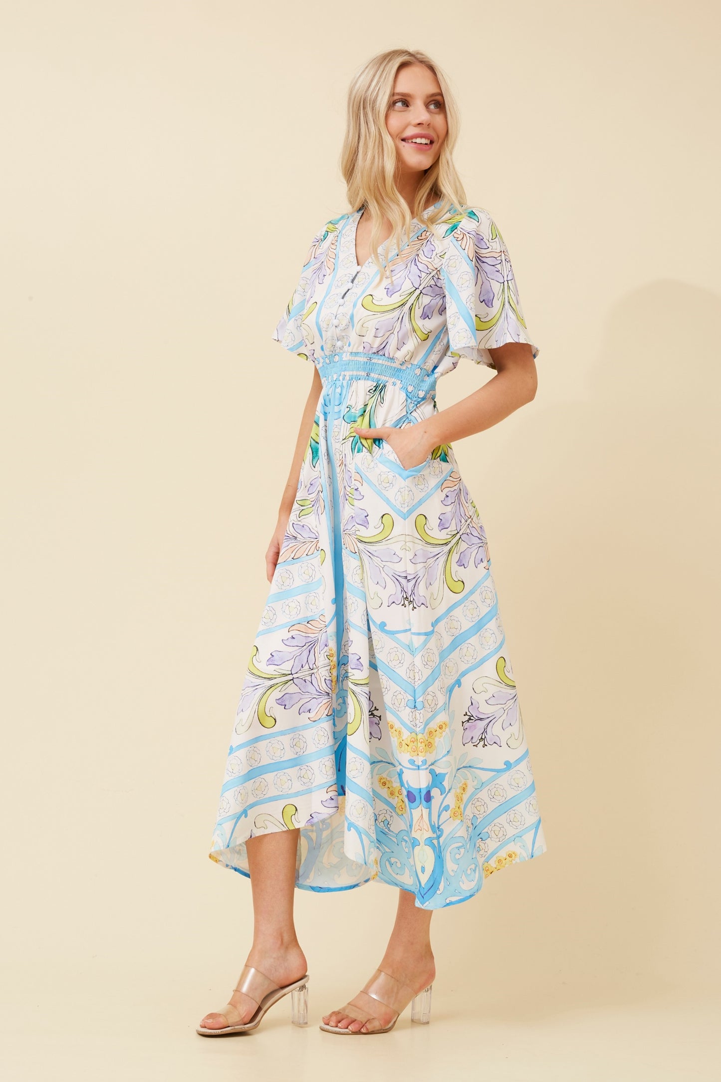 printed midi dress short sleeved boho