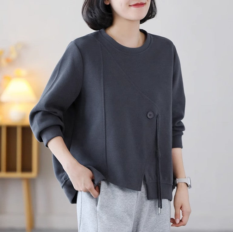 Casual Solid Color Splicing Long Sleeve Sweatshirt