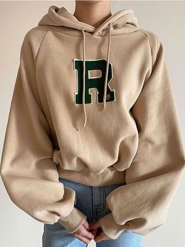 Versatile Embroidered Hooded Long Sleeve Sweatshirt