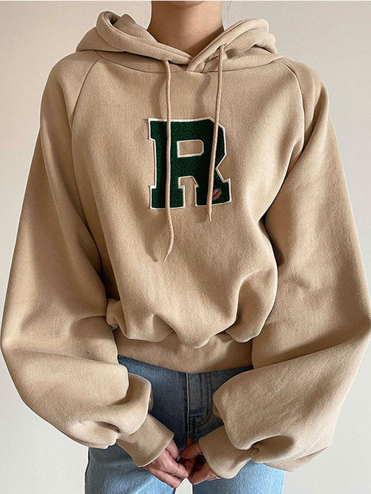 Versatile Embroidered Hooded Long Sleeve Sweatshirt