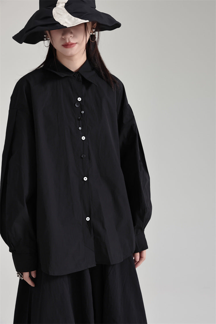 Classic Solid Color Bubble Sleeve Blouse