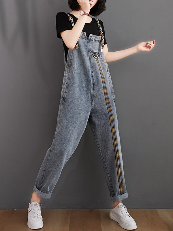 Original Leopard Elasticity Denim Overalls
