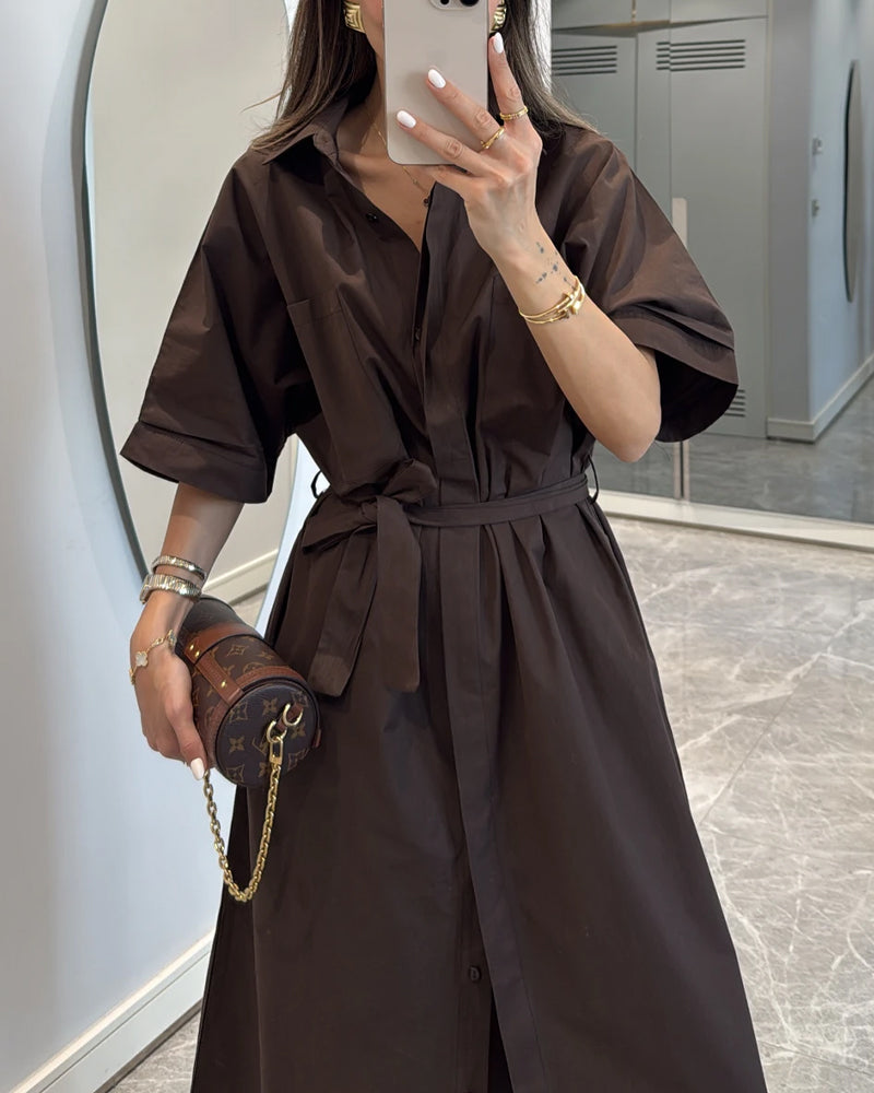 Casual Solid Lapel Dress
