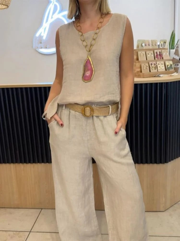 Solid Color Sleeveless Top Pants Two-Piece Set