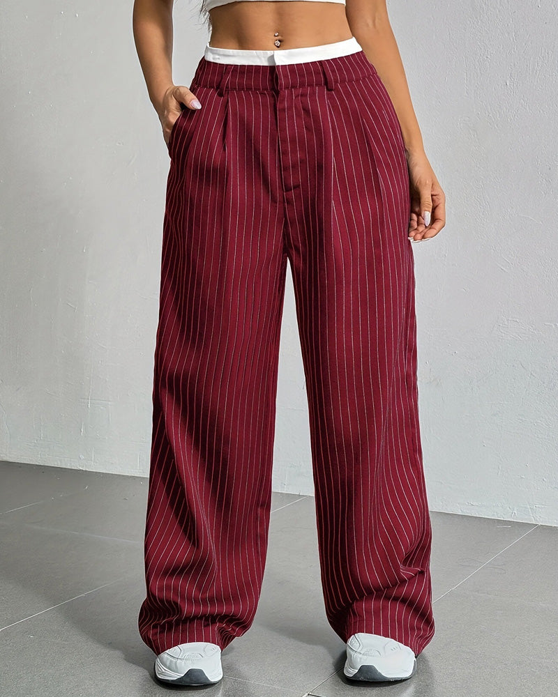 High-Waist Patchwork Striped Pants
