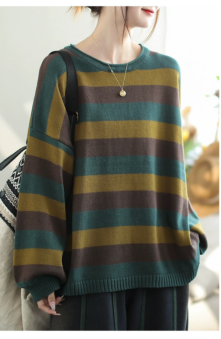 Casual Striped Round Neck Sweater