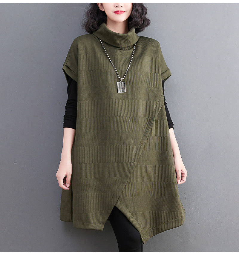 Loose Striped Turtleneck Knit Sweater Dress