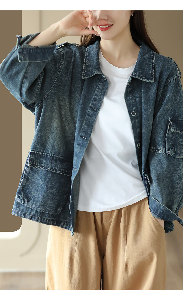 Vintage Splicing Long Sleeve Denim Jacket