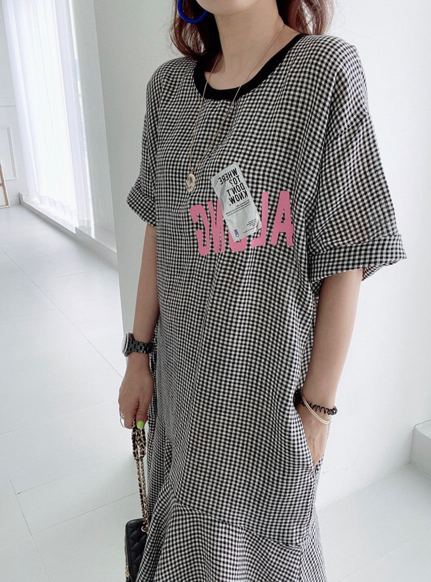 Casual Patchwork Short Sleeve Midi Dress