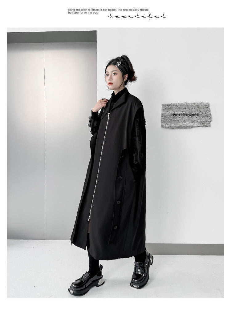 Dark Style Zipper Sleeveless Coat