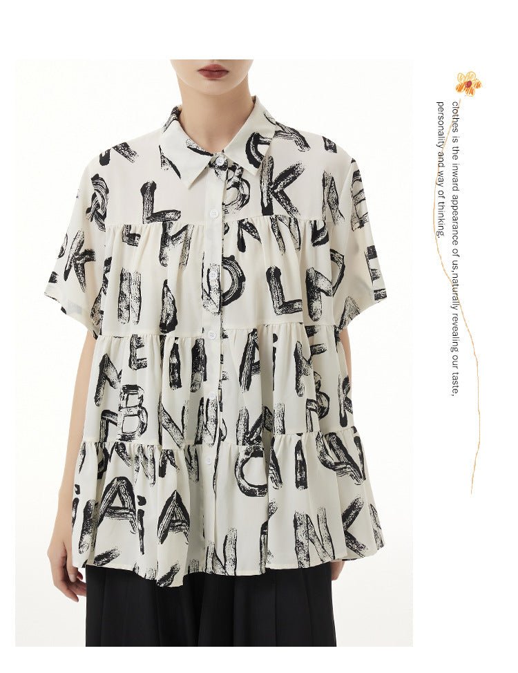 Casual Alphabet Print Short Sleeve Shirt