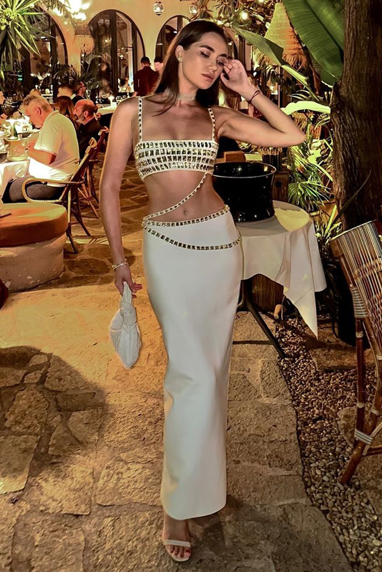 Memicitaa Beaded Crop Two Piece Set