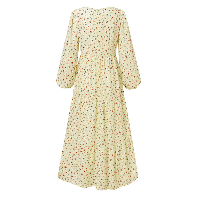 Bohemia Printed Long Sleeve V-Neck Maxi Dress