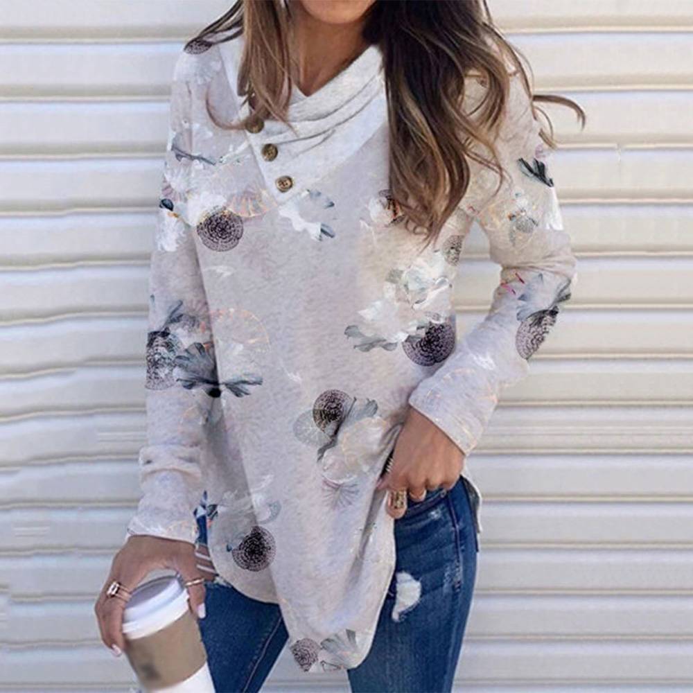 Long Sleeve Floral Mid-Length Casual Women's T-Shirt