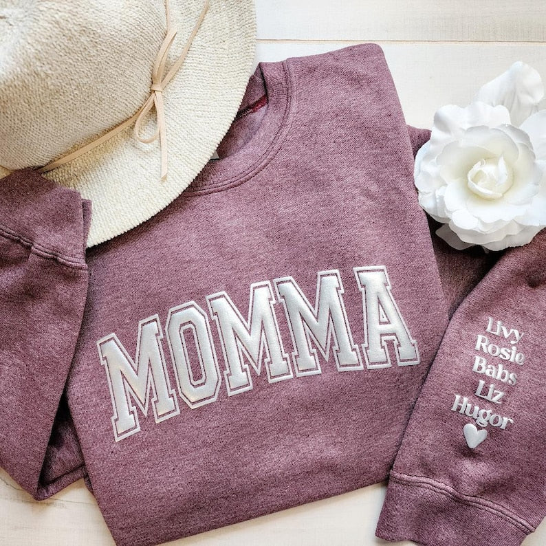 Mama Keepsake Sweatshirt with Puff .LetteringPersonalized Kid Names on Sleeve, Mama Sweater, New Mom Gift