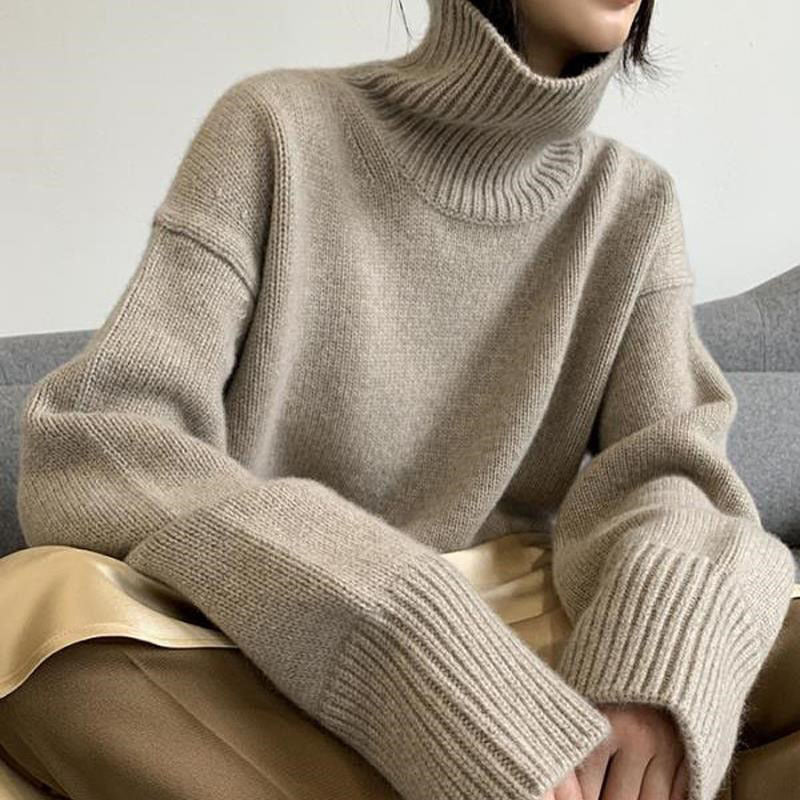 Loose Solid Color Turtleneck Wool Knit Sweater