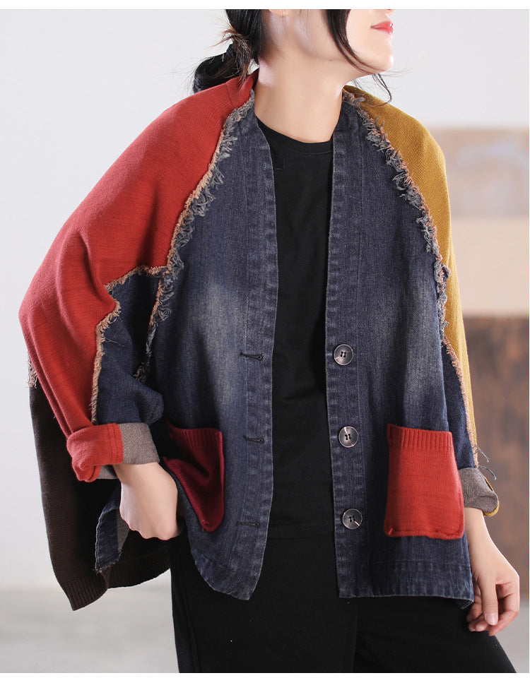 Loose Splicing Long Sleeve Denim Jacket