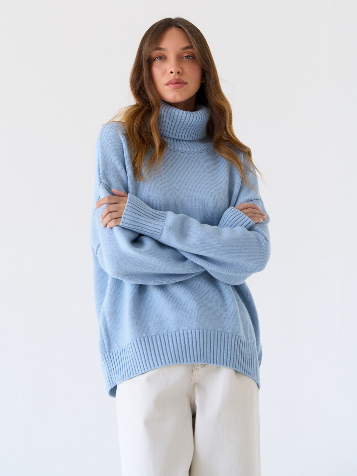 Women's turtleneck sweater autumn and winter loose sweater classic all-match solid color pullover knitted top