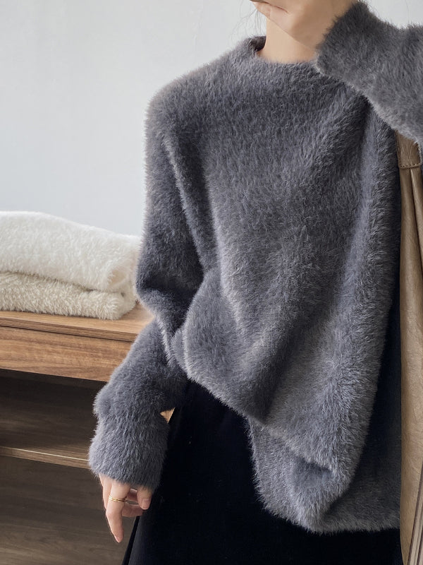 Simple Solid Color Velvet Long Sleeve Sweater