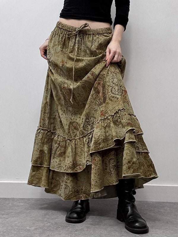 High Waisted Loose Contrast Color Elasticity Pleated Split-Joint Skirts Bottoms