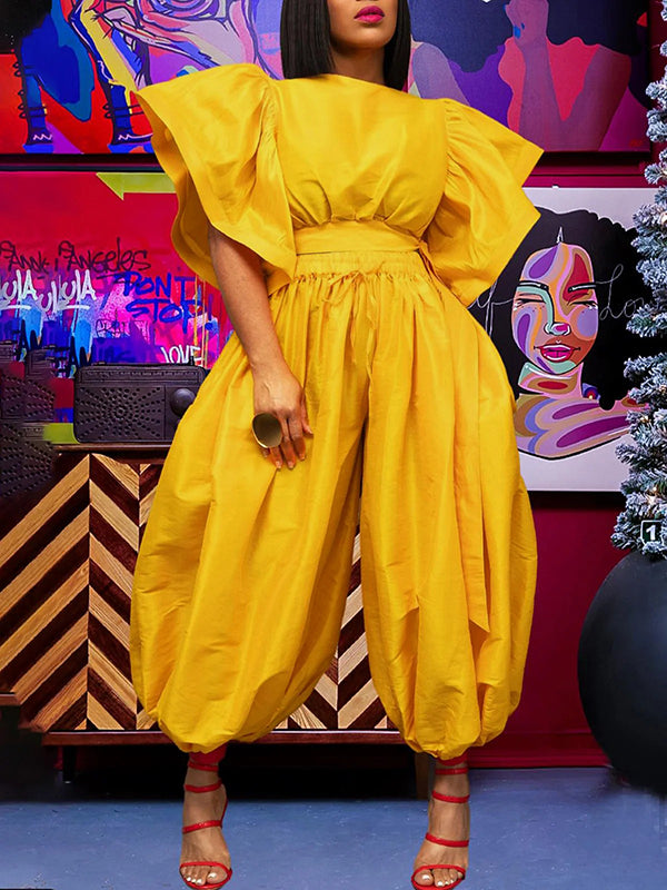 Harem Pants High Waisted Pleated Solid Color Split-Joint Pants Trousers