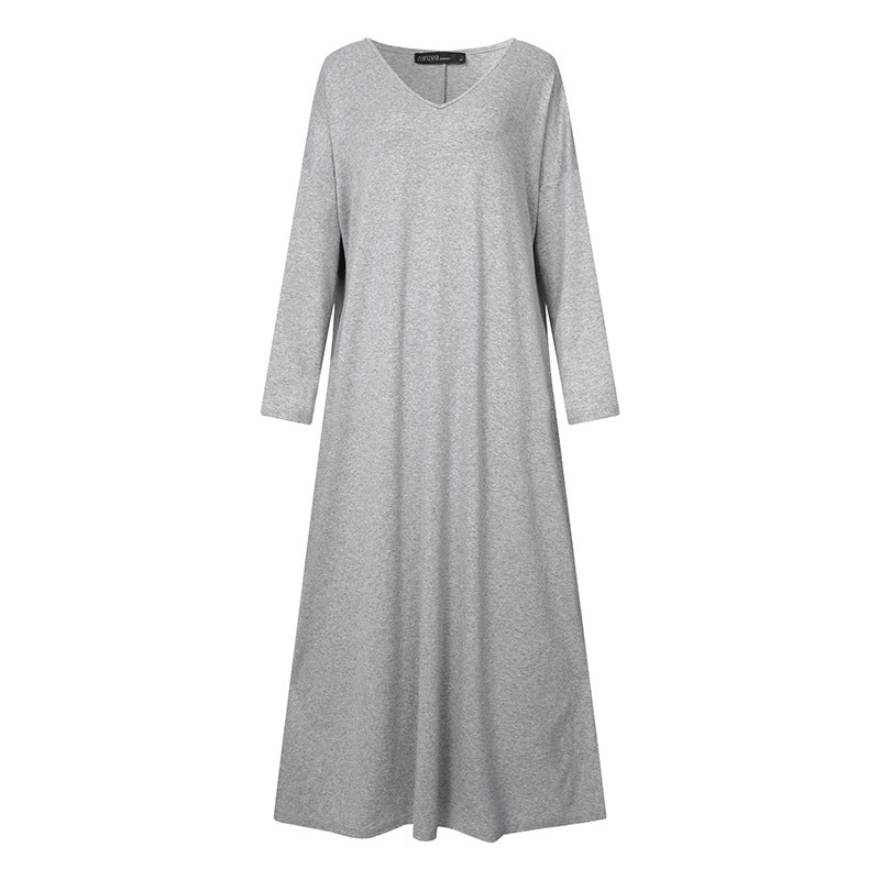Casual Solid Color V-Neck Knitted Maxi Dress