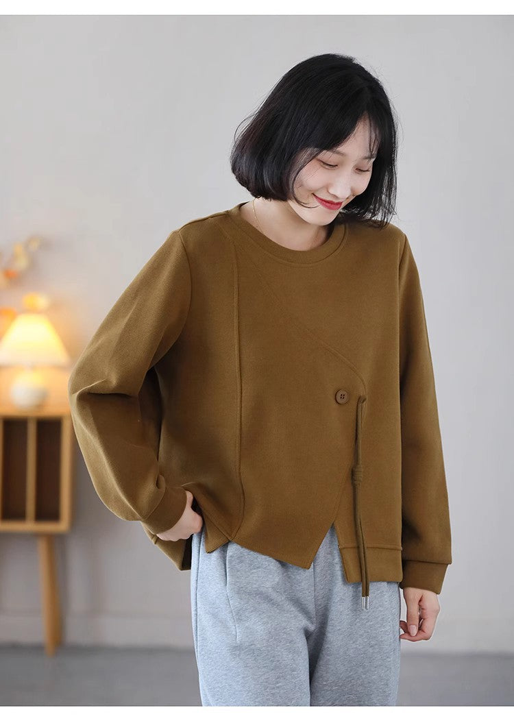 Casual Solid Color Splicing Long Sleeve Sweatshirt