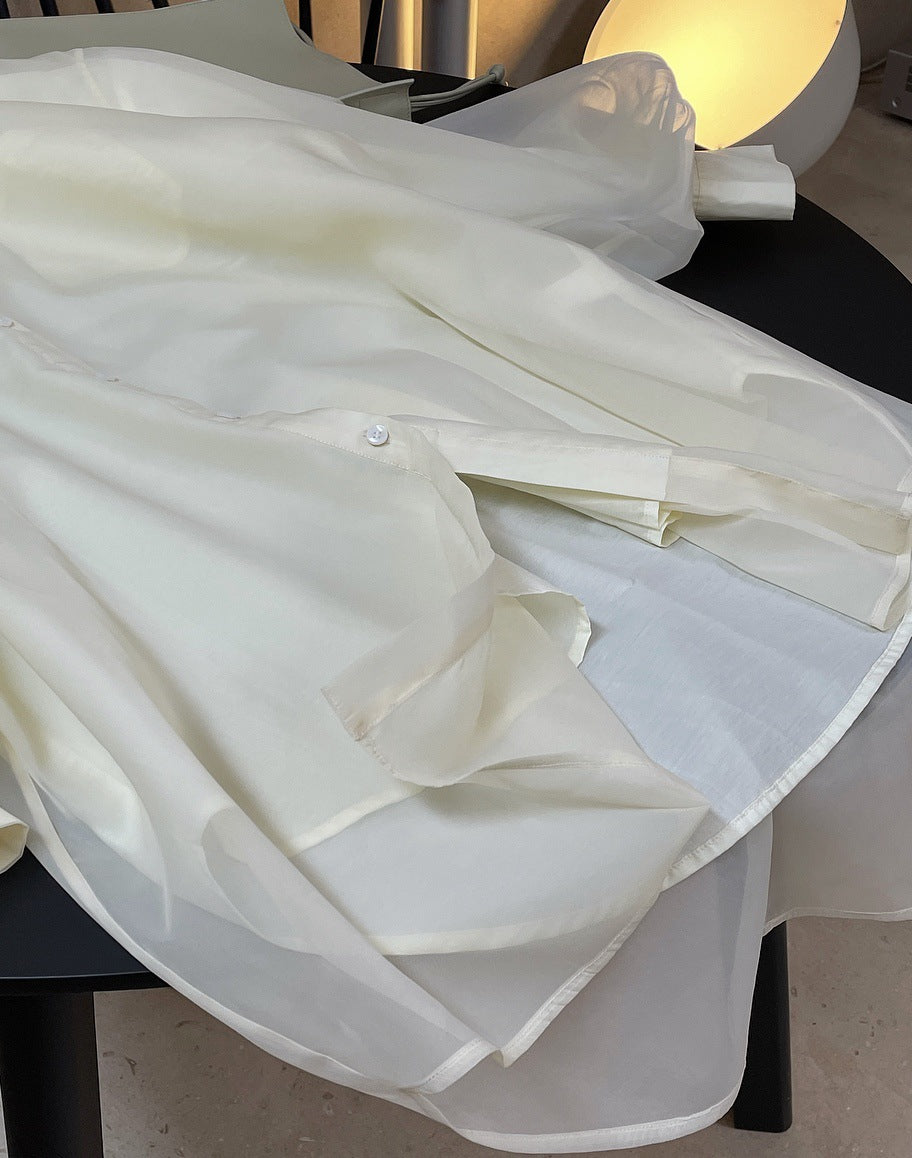 Loose Solid Color Lapel Long Sleeve Shirt